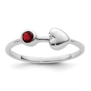 Kazi Luxury Sterling Silver Rhodium-plated Polished Heart Garnet Ring